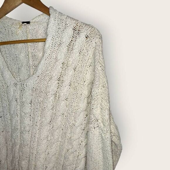 Free People Womens Sweater Sz Small Cotton Cable Knit Vneck Slouchy Oversized - Picture 7 of 12